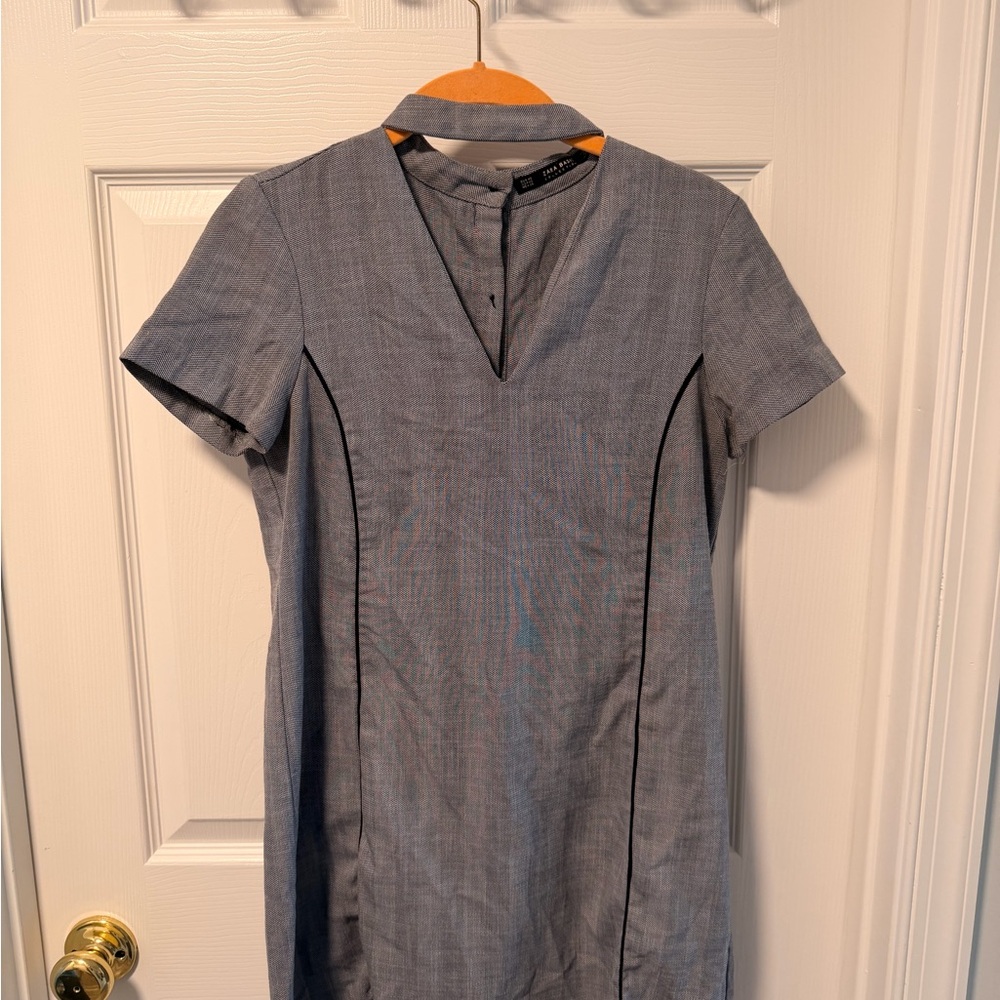 Zara Gray Mini Dress with Subtle Piping